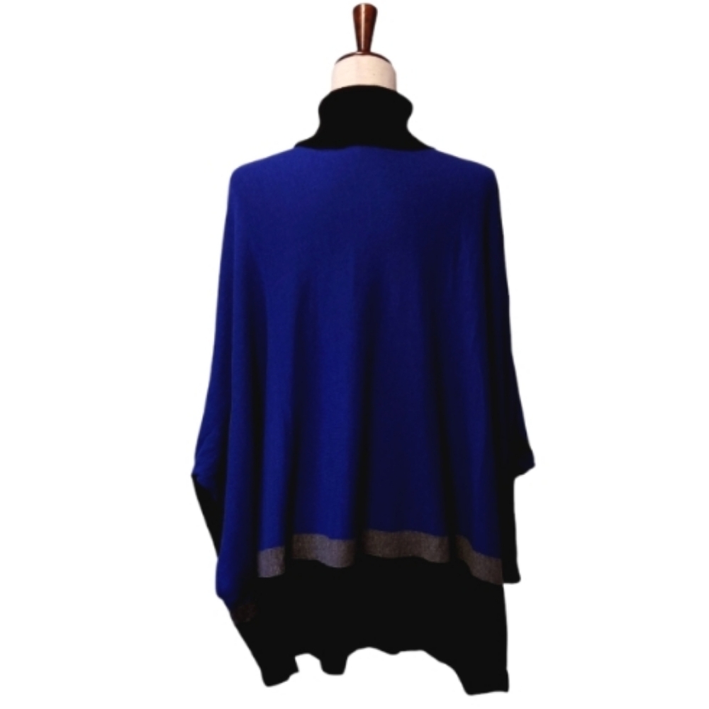 NY&C New York & Company Knit Turtleneck Poncho Sweater Cobalt Blue Black Gray - Picture 4 of 7